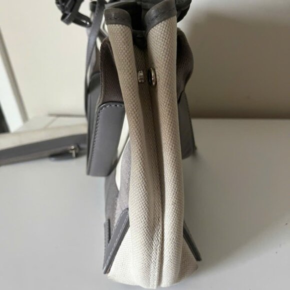 BALENCIAGA Beige Grey Canvas and Calfskin Leather Cabas Crossbody Bag - Picture 8 of 11